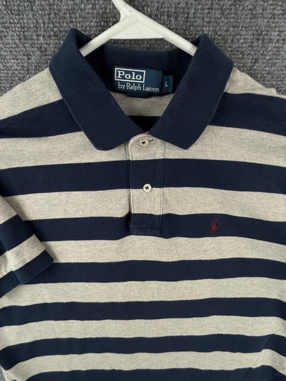 Polo Ralph Lauren Large Striped Gray Blue Short Sleeve Cotton Large Pony Logo